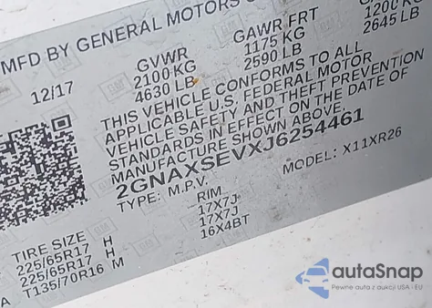 2018 Chevrolet Equinox Lt z USA, uszkodzony, nr VIN 2GNAXSEVXJ6254461